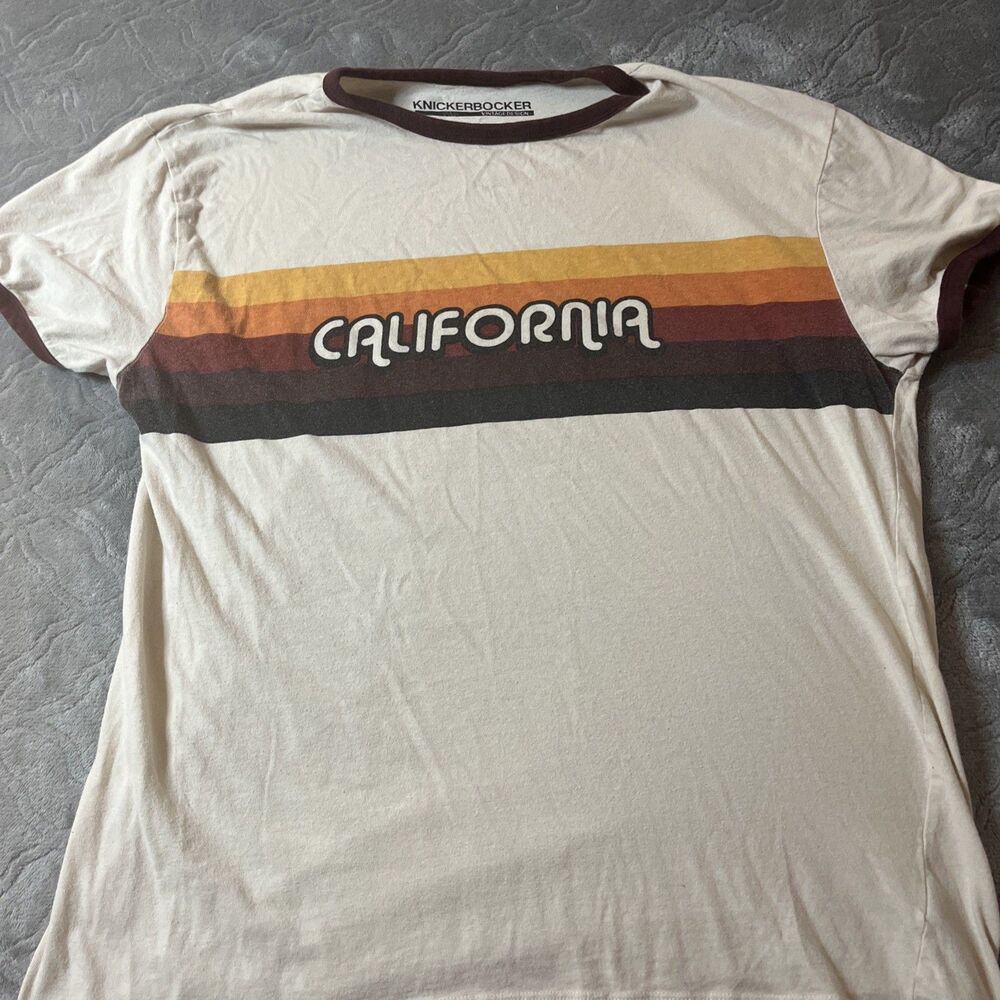 Knickerbocker California Ringer T Shirt Retro Stripe Graphic Tee Large